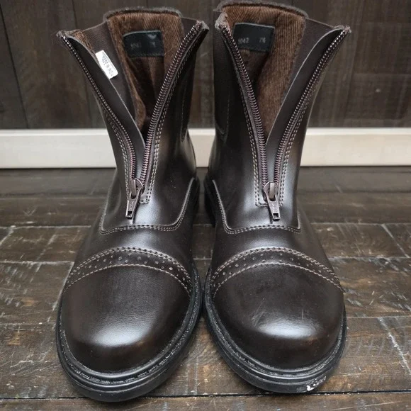 TuffRider Womens 7.5 Chocolate Brown Starter Front Zip Paddock Boots Riding EUC - Picture 9 of 12